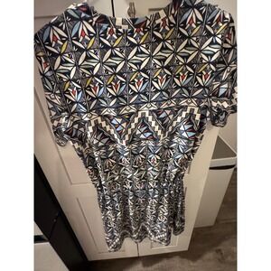Tory Burch Pima Cotton Geometric Floral Mosaic Print Drawstring Dress Small
